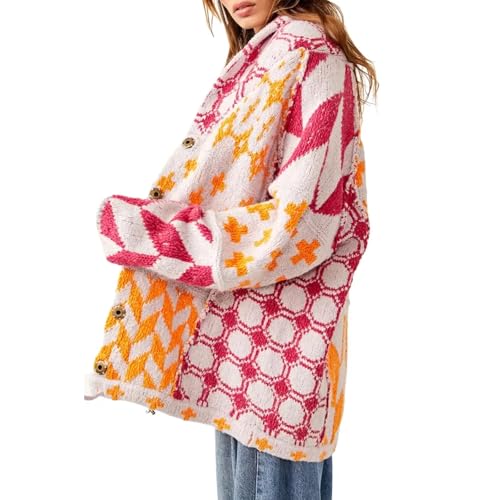 Image of Womens Knit Cardigan Sweater Button Down Oversized Sweaters Y2k Graphic Shawl Collar Fall Cardigans Coats