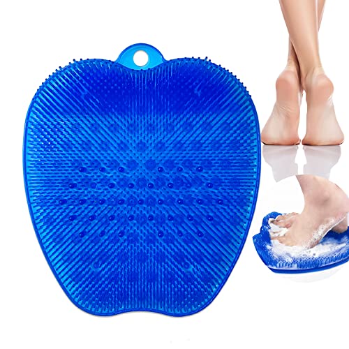 QJWDB Shower Foot Massager Scrubber, XL Larger Size Mat with Non-Slip Suction Cups - Improves Foot Circulation & Reduces Foot Pain, Soothes Tired Achy Feet and Scrubs Feet Clean (Blue)