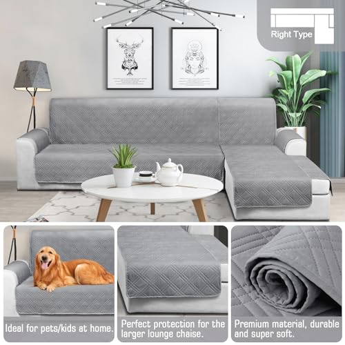 Image of TAOCOCO Waterproof Sectional Couch Covers L Shaped Sofa Covers Chaise Lounge Cover 3pcs Reversible Sofa Covers for Sectional Sofa Pet Kids Furniture Protector with Elastic Straps(Large, Gray)