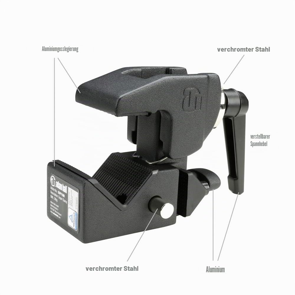 Adam Hall Accessories SUPER CLAMP SET 1 - Universal Haken mit Knauf schwarz und Bolzen SS018