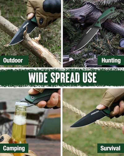 Image of Mossy Oak 9.5 inch Fixed Blade Hunting Knife with Sheath | 14C28N Full Tang; G10 Handle; Outdoor Knife for Survival, Camping, Hiking(Green)