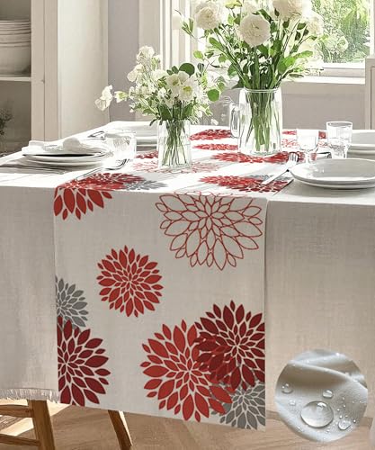 Vorysum Runner da Tavolo Moderno Impermeabile Floreale Runner Tavola Rosso