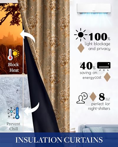 Image of Cloth Fusion Printed 100% Blackout Window Curtains 5 Feet Long Set of 2