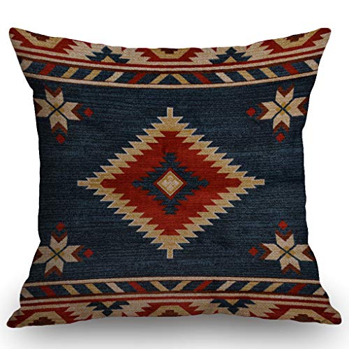 SSOIU Vintage Southwest Throw Pillow CaseCotton Linen Cushion Cover Square Standard Home Decorative Blue Red