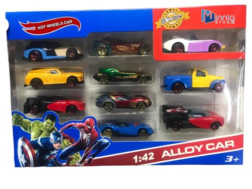 Image of Exclusive Collection of Play car Set 10 pcs Toy Vehichals Play Set Metal Die Cast Mini Racers Cars for Kids (Hot Wells 1:42 Alloy Play Set 10 pcs)
