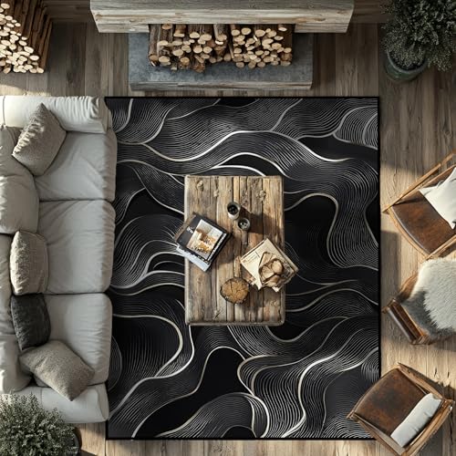 8x10 Area Rug Black White Modern Rug for Living Room