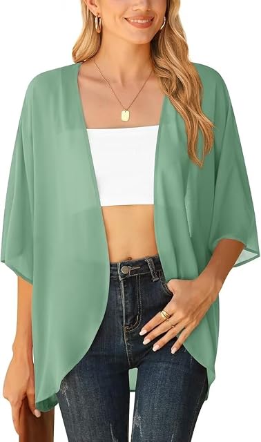 YOPP Womens Kimono Summer Lightweight Cardigan Cloth Puff Sleeve Loose Beach Wear Cover Up Swimwear Blouse Tops,S-2XL