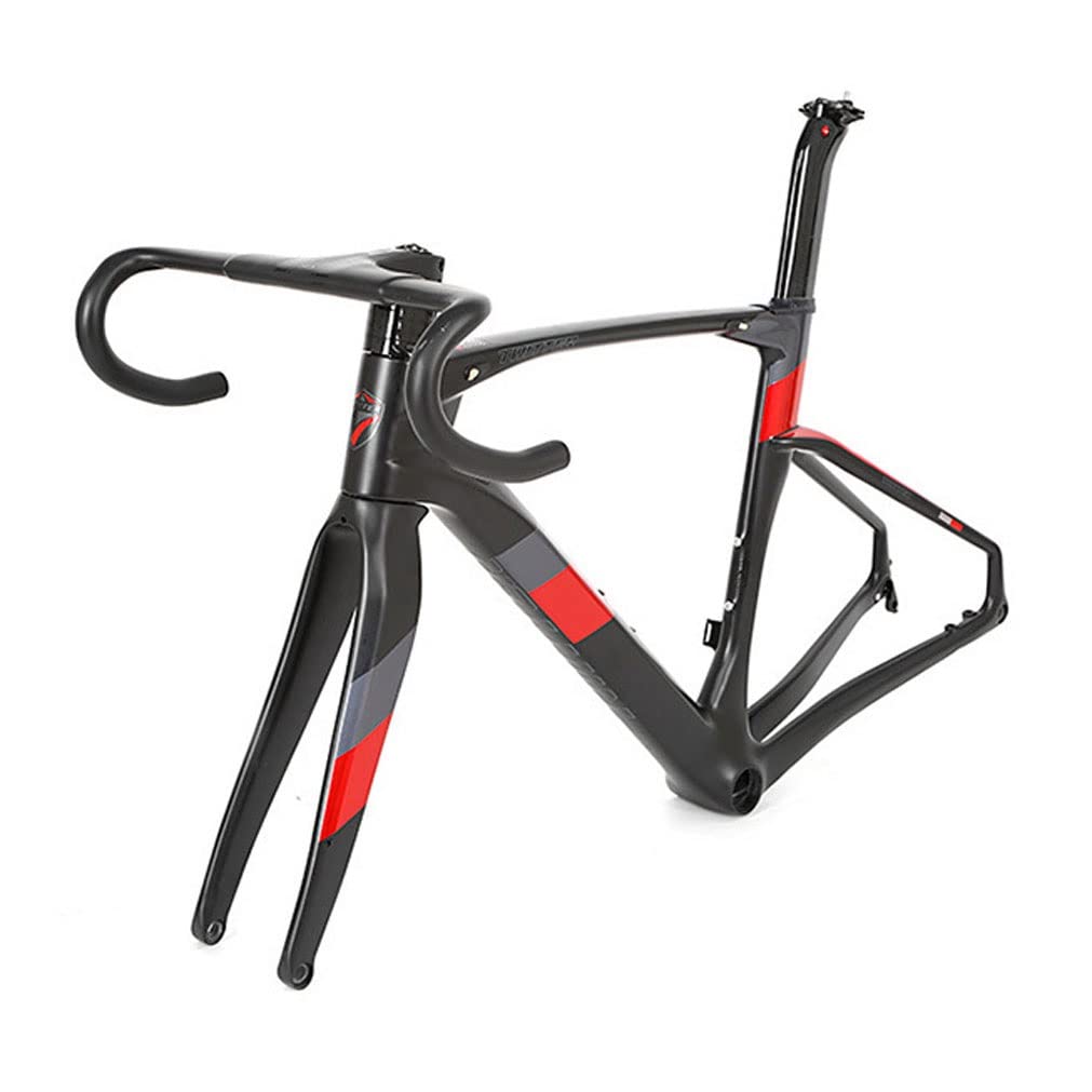 HIMALO Carbon Road Bike Frameset Disc Brake Racing Frame 45/48/51/54CM Full Internal Routing Frame Thru Axle 100/142mm Black Red Frame(51CM)