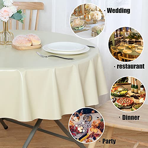 Image of sancua 100% Waterproof Round PVC Tablecloth - 60 Inch - Oil Proof Spill Proof Vinyl Table Cloth, Wipe Clean Table Cover for Dining Tables, Buffet Parties and Camping, Beige