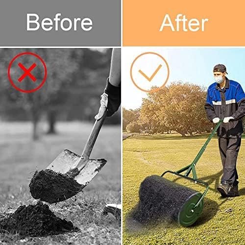 Compost Spreader, 24 Inch Peat Moss Spreader with Upgrade T Shaped Handle for Planting Seeding Durable Lightweight Metal Mesh Spreader for Lawn and Garden Care Manure Spreaders Roller