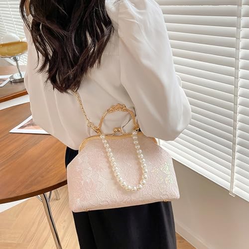 Vintage Chinese Lace Embroidery Pearl Crossbody Bag Evening Bag with Chain Strap for Women3