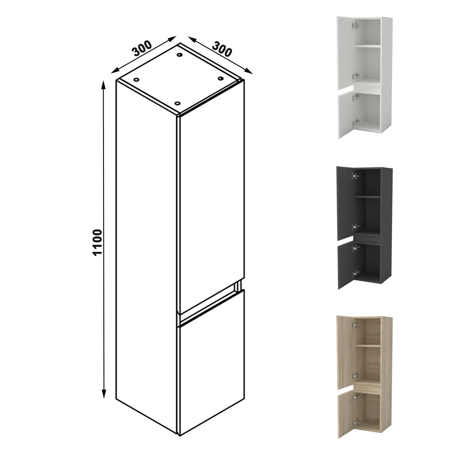 AICA Ensemble Meuble Salle de Bain 120cm Double Vasque avec Colonne et Miroir 3 Couleurs Chêne Wotan