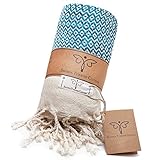 SMYRNA TURKISH COTTON 50 x 60 inches Large Throw Blanket, Vintage Series, 100% Oeko-Tex Cotton, Machine Wash, Super Soft, Outdoor Throws and Blankets for Couch, Sofa, Bed, Beach, Picnic, Turquoise