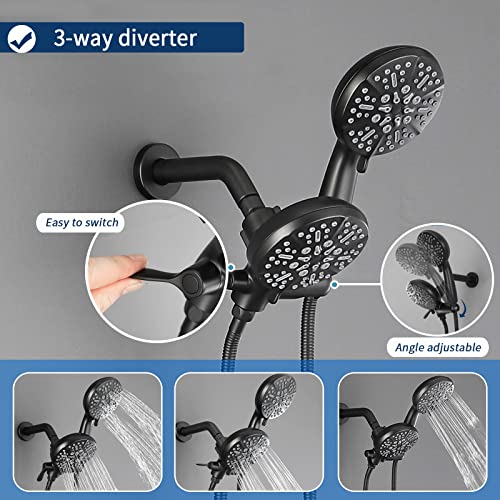 Image of 3 Handles Shower Faucet Set with Tub Spout Bathtub Shower Faucet Combo Set Shower Systems Complete Tub and Shower Trim Kit Matte Black