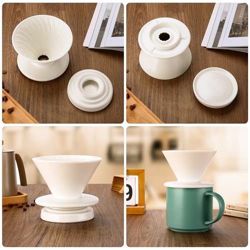 Image of Pour Over Coffee Maker, Ceramic Coffee dripper with 100 pcs Paper Filter, Ceramic coffee Server with Lid, 15.5oz /450 ml, Suitable for 1-2 people (White A)