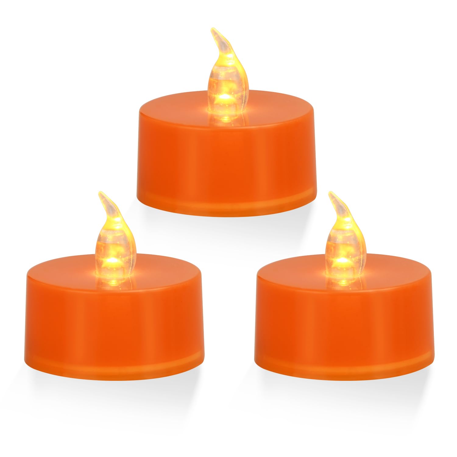 KOABY 24 Pack Warm Yellow Light Non-Flickering Flameless Tea Lights, Orange Base, Last 100H+, Battery Operated Tea Lights for Decor