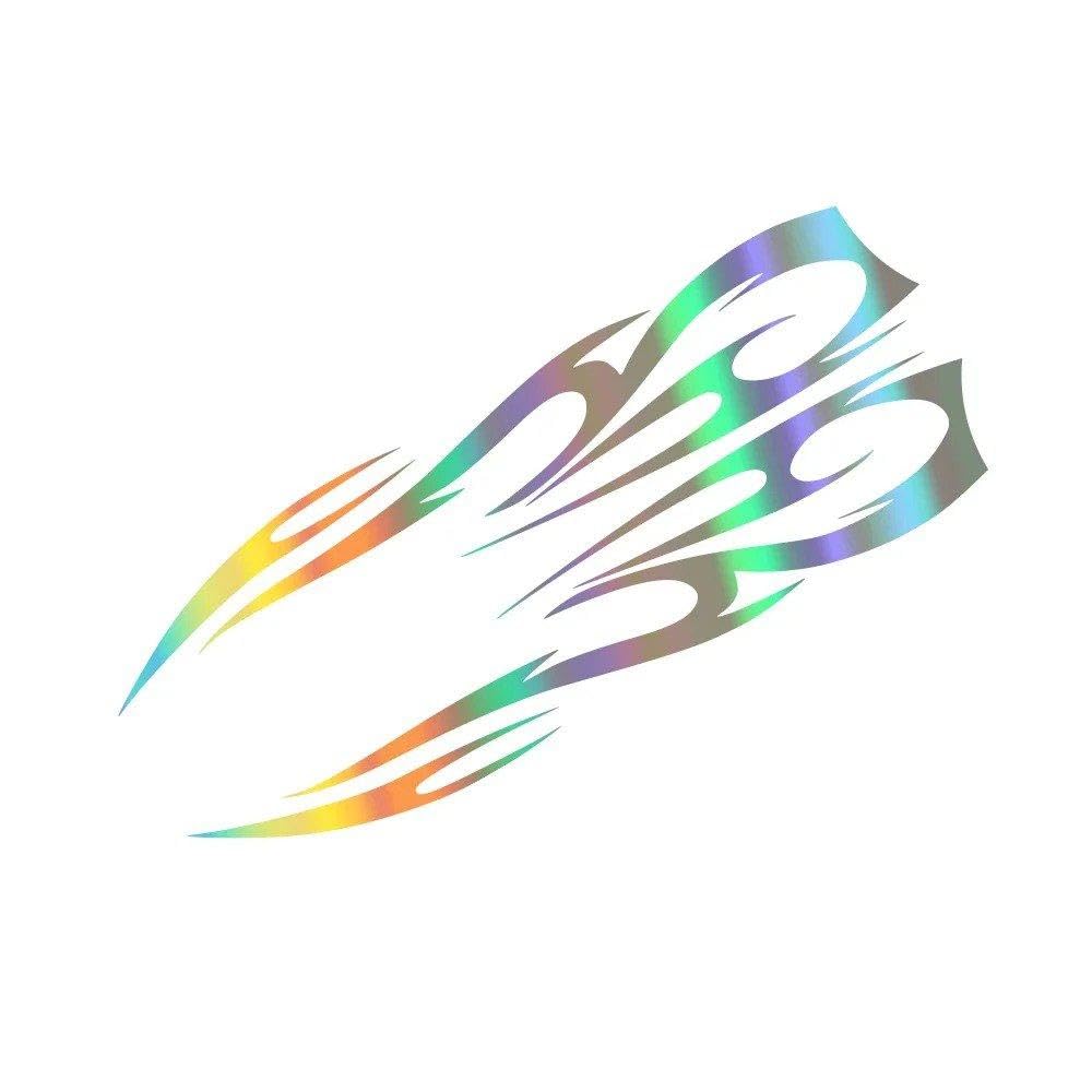 Car Engine Hood Stripe Sticker Flame Pattern Racing Sports Auto Body Bumper Vinyl Decal Modified(Colorful Laser)