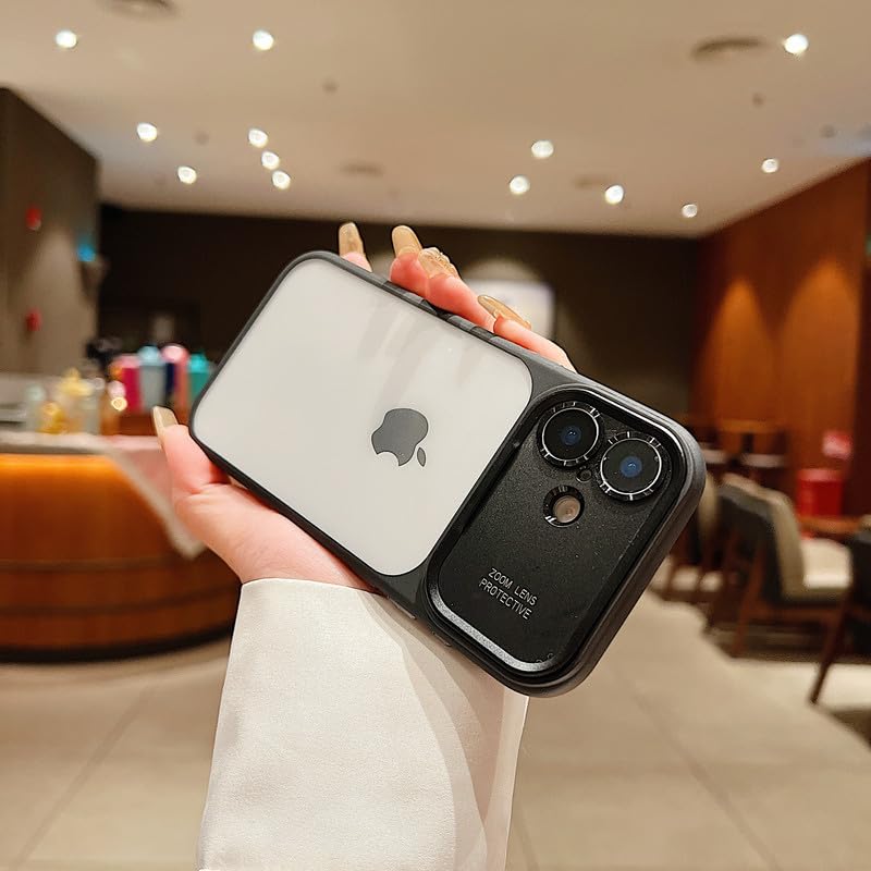 Image of LuxuryKase Shockproof Clear Case for iPhone 16 | Camera Lens Protection | Slim Transparent Soft TPU Bumper | Anti-Yellow | Flexible Scratch Resistant Protective Cover - Black