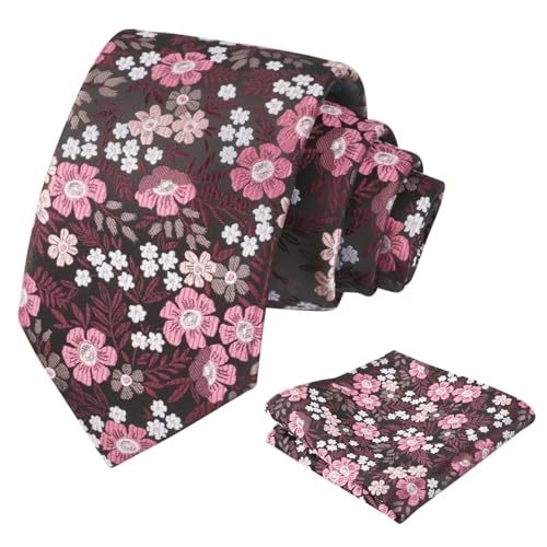 Image of Alizeal Mens 3.15'' Natural Flower Pattern Tie with Floral Pocket Square Set