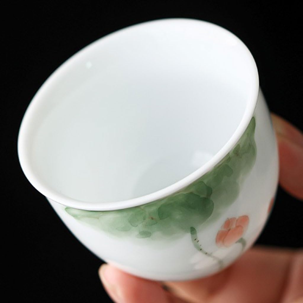 Tazas de té Pequeñas Taza de té de loto pintada a mano for el hogar, taza de té Personal for hombres, tazón de té for beber de porcelana blanca china Taza de té de Kungfu