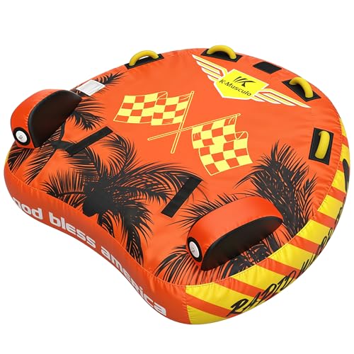K-Musculo Towable Tubes Heavy Duty Water Tubes - 2 Person Flying Eagle II, Boat Tubes & Towables, EVA Foam Pads, Drainage, Super Safe Handle, Quick Connector (F-1021)