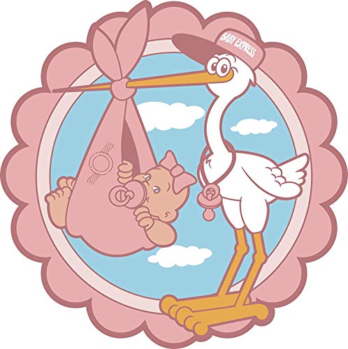 Simple Baby Shower Stork Delivery Cartoon Icon - It's a Girl Round Metal 0.75" Lapel Pin Hat Shirt Pin Tie Tack Pinback2