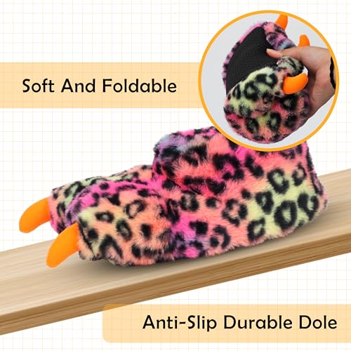Image of Women Plush Animal Paw Slippers Funny Novelty Bear Claw Slippers Cozy Furry Warm Memory Foam Slippers Gifts for Halloween Christmas