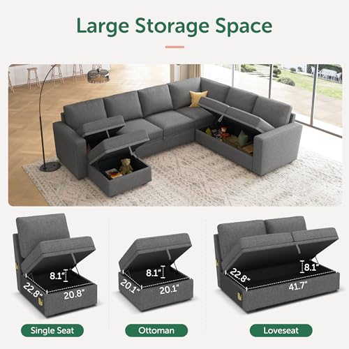 Image of HONBAY Sectional Sleeper Sofa with Pull Out Bed, U Shaped Couch with Storage, Modular Sectional Couches for Living Room, Dark Grey
