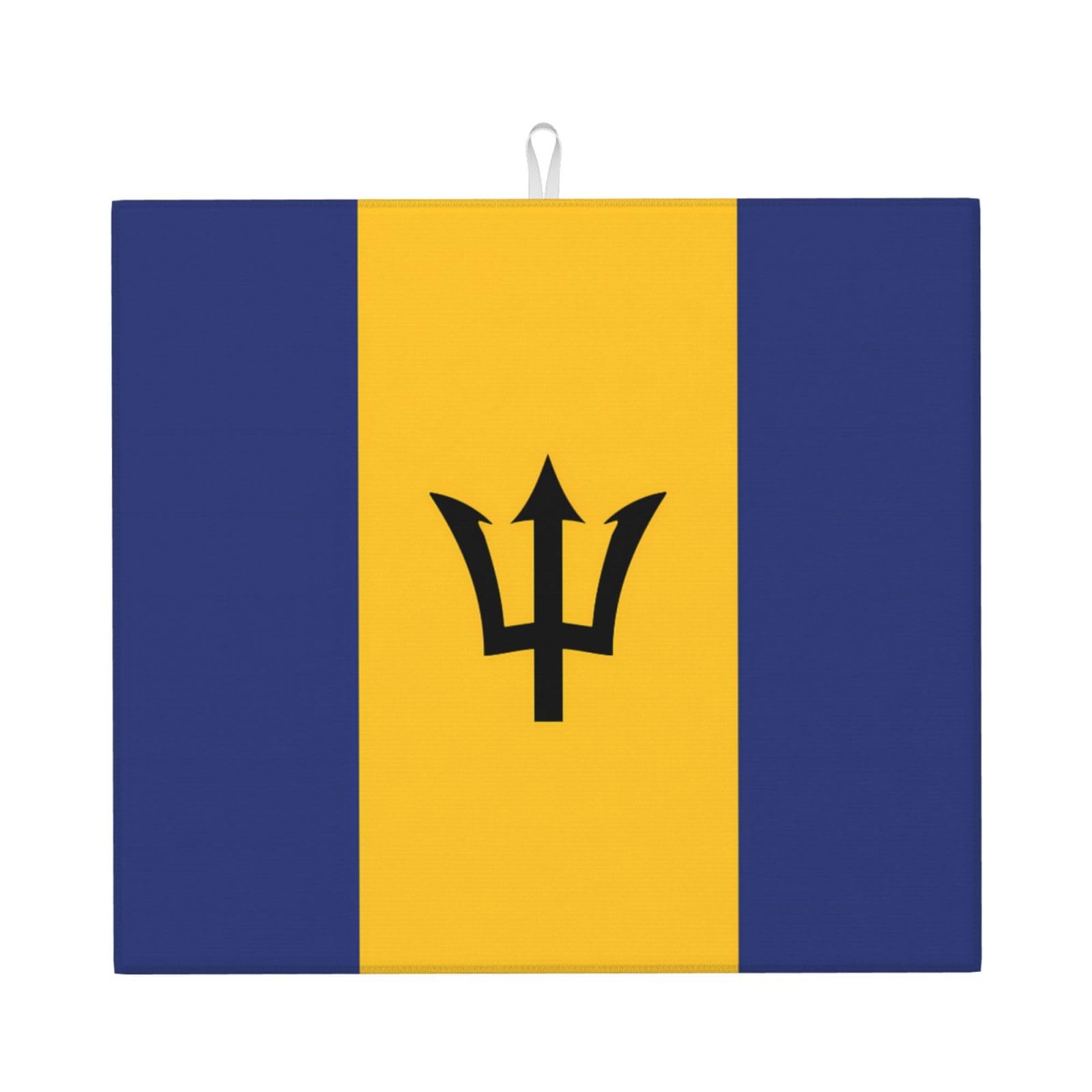 HJFCZH Flag of Barbados Prints Kitchen Drying Mat – Absorbent Microfiber Throw for Dishes, Non-Slip Counter Cover, Quick-Drying Layer with Fade-Resistant Print