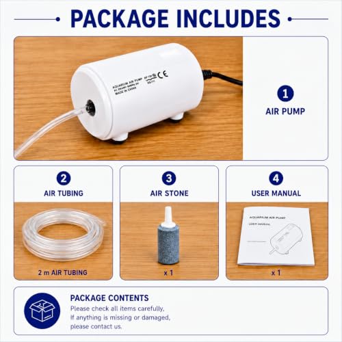 Image of VAYINATO BlueScale KE-511 Single Way Ultra Silent Aquarium Air Pump 2W - Oxygen Pump, High Air Output 1 x 3L /min, Energy-Efficient Aerator with 2M Air Tube & 1 Air Stones, Suitable Aquariums
