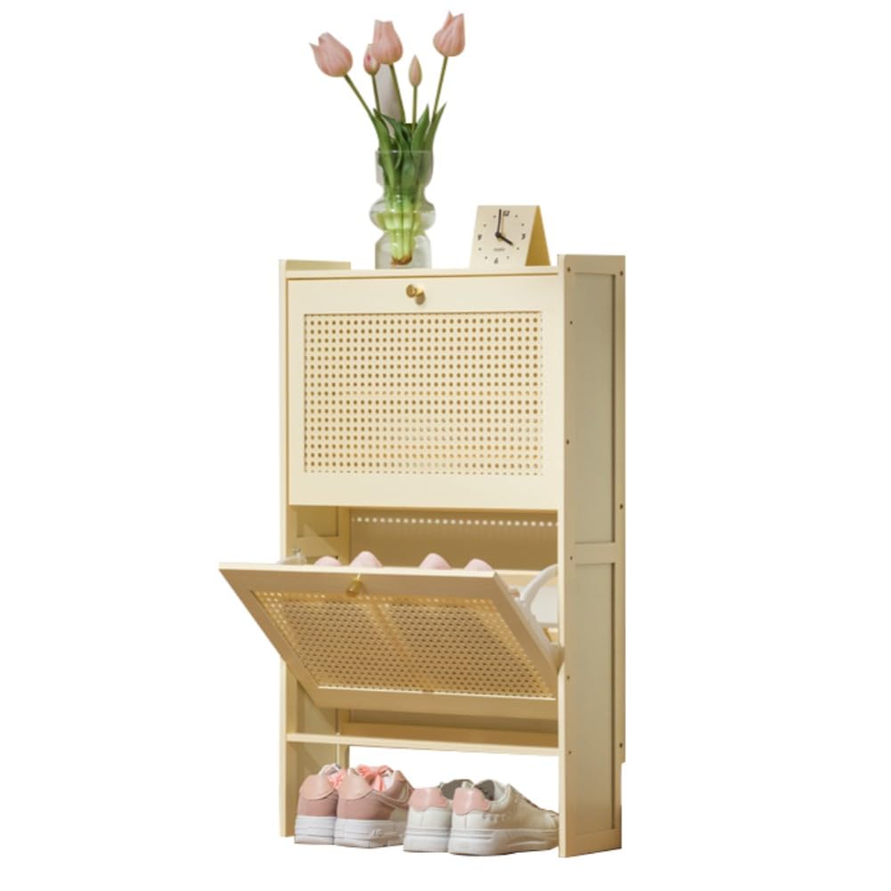 DODOBD Slim Shoe Storage Cabinet,Rattan Shoe Cabinet,Hidden Shoe Cabinet,Shoe Cupboards for Hallways,Wooden,Slimline,Narrow,Boho Style,Freestanding,For Bedroom,Entryway,Living Room