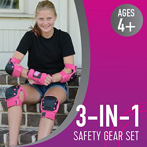 Image of Flybar Knee and Elbow Pads, Wrist Guards Protective Safety Gear Set - Multi Sport Protection For Skateboarding, BMX, Pogoing, Inline Skating, Scooter - Kids, Teen & Adult Sizes (Pink, Large)