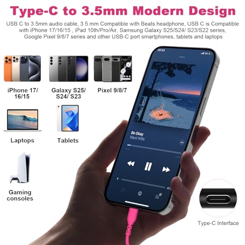 Cable de repuesto USB C a 3.5 mm para auriculares Beats Studio Solo rosa 4