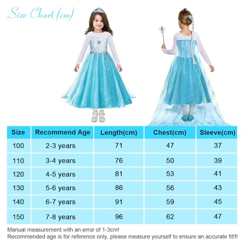 Miniatura 6 de Uraqt Vestido Princesa Con Accesorios, Disfraz De Dibujos Animados Nieve Para Niña, Halloween, Fiestas, Cosplay, Cumpleaños, Carnaval, Verde 110cm