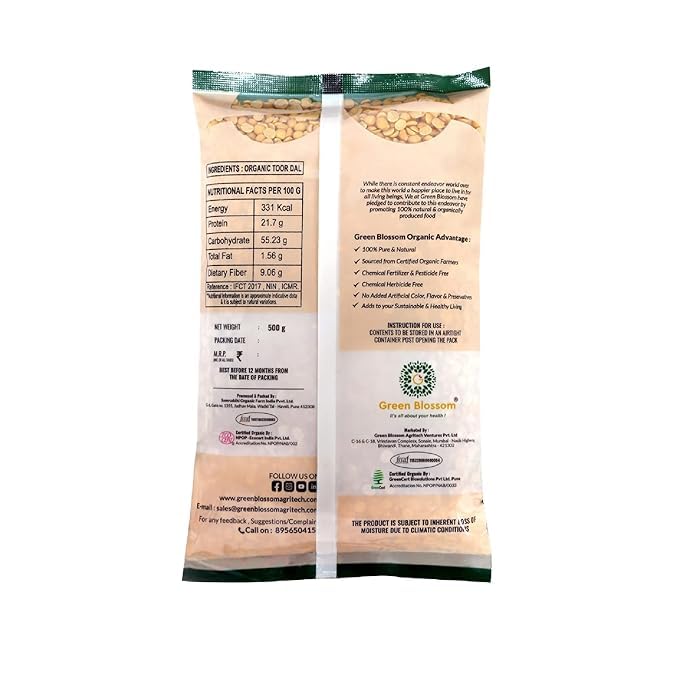 Green Blossom Organic Toor/Arhar Dal| Unpolished Split Pigeon Pea | Chemical-Free | 100% Vegan | Quality Pulses for Healthy Indian Cooking"- 10kg (1kg x Pack of 10) 4