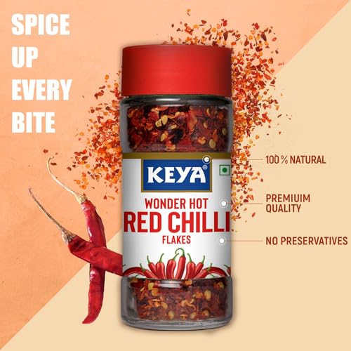 Image of Keya Red Chilli Flakes | Dry Red Chilli Flakes Seasonings | Aromatic Spicy Dried Pizza Pasta Seasoning | Zero added Colours, Fillers, Additives & Preservatives | 100% Natural | 40gm | Pack of 3