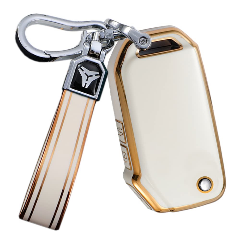 ontto 3-Button Key Fob Protector with Keychain Compatible with Kia Flip Folding Remote Soft TPU Key Skin Case for Seltos Forte Niro Sportage LX Soul Sorento Telluride K5 K3 Sonet LX Cerato Beige