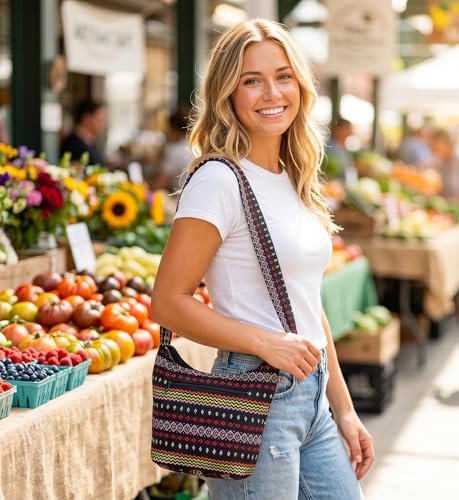 Image of Small Aztec Messenger Bag - Handmade Woven Hippie Hobo Shoulder Handbag - Ikat Tribal Sling Purse for Women