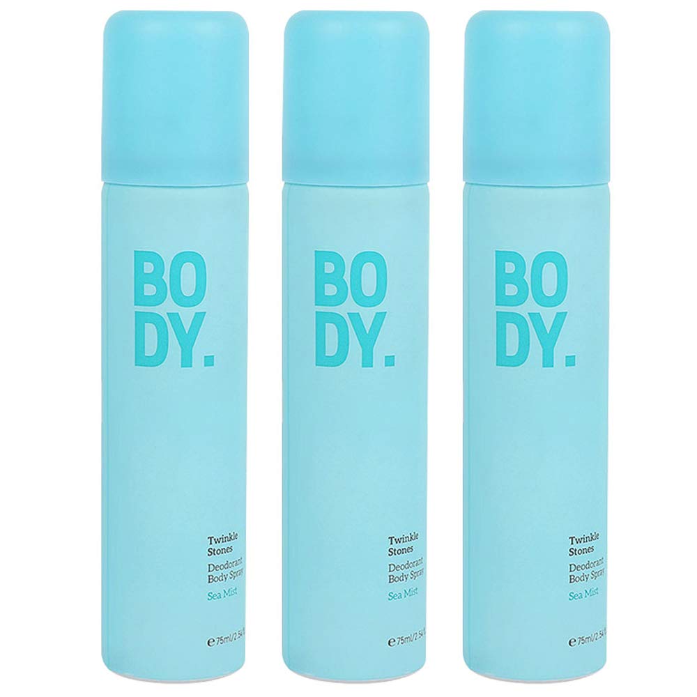 MINISO Twinkle Stones Deodorant Body Spray for Men Women, Sea Mist, 75ml x3