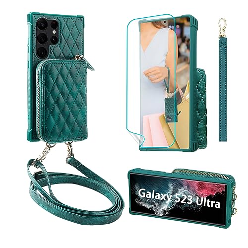 MONASAY Zipper Wallet Case Fit for Samsung Galaxy S23 Ultra - Dark Green