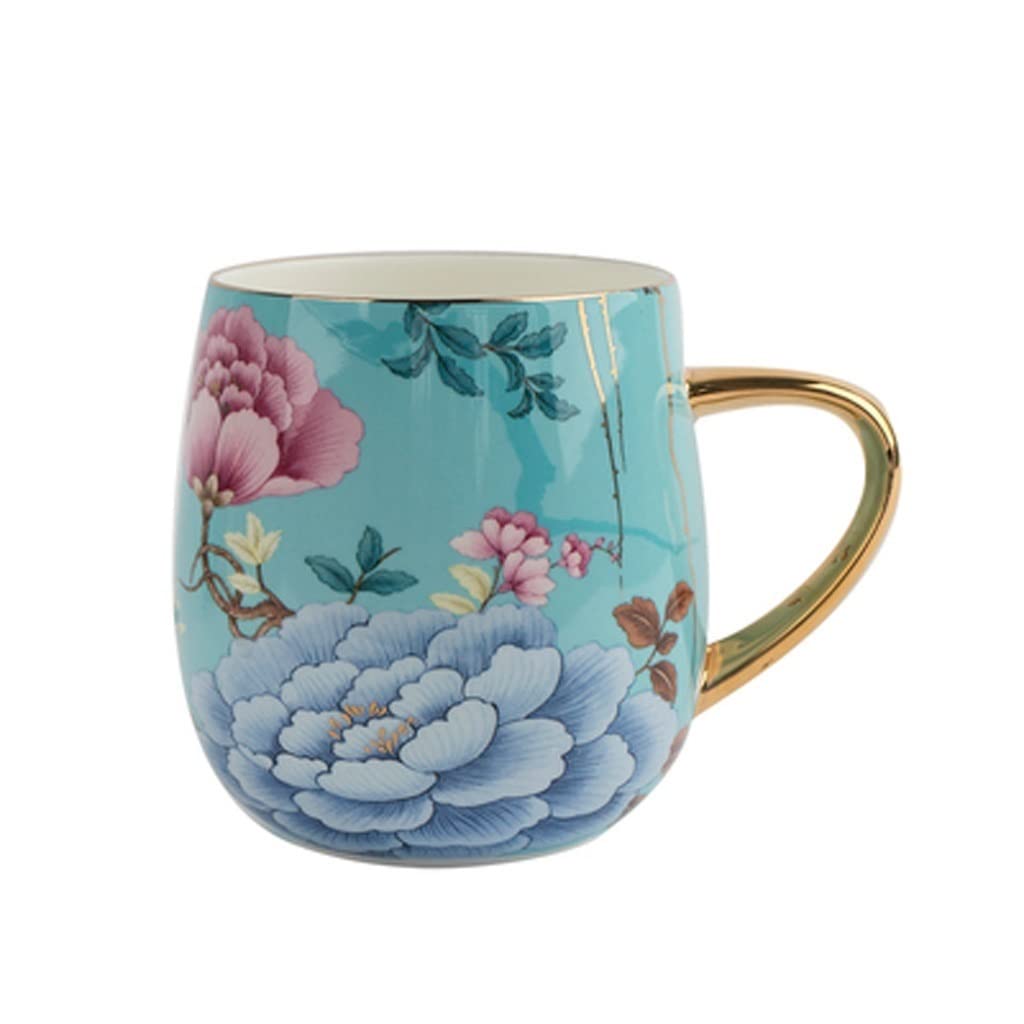 BONAD Podróżny kubek do kawy kubek o dużej pojemności kubek z porcelany kostnej dom kubek na wodę ręcznie malowany kwiat kubek do kawy z uchwytem vintage kubek na mleko kubek do kawy (kolor: C)