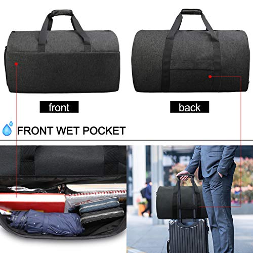 Garment Bags Convertible Suit Travel Bag with Shoes Compartment Waterproof Large Carry on Duffel Bags Garment Weekender Bag for Men Women Black