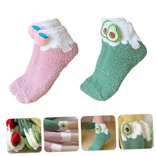 2pairs Cozy Coral Fleece Christmas Socks Cute Fruit Design for Warmth for Parties and Sleep for2