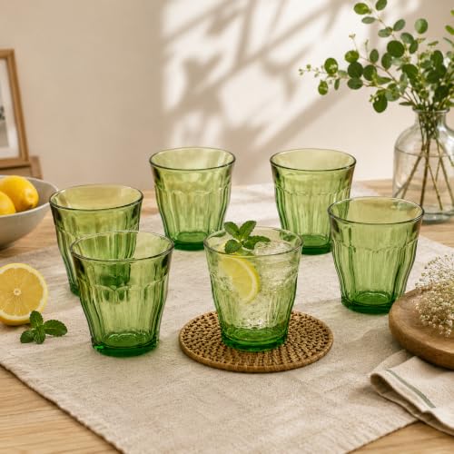 Image of Duralex France Picardie Green Tempered Glass Tumbler 310 ML Set of 6 Glasses | 3X Stronger & Durable | Microwave & Dishwasher Safe | Ultra Scratch-Resistant | Stylish & Giftable Drinking Glass