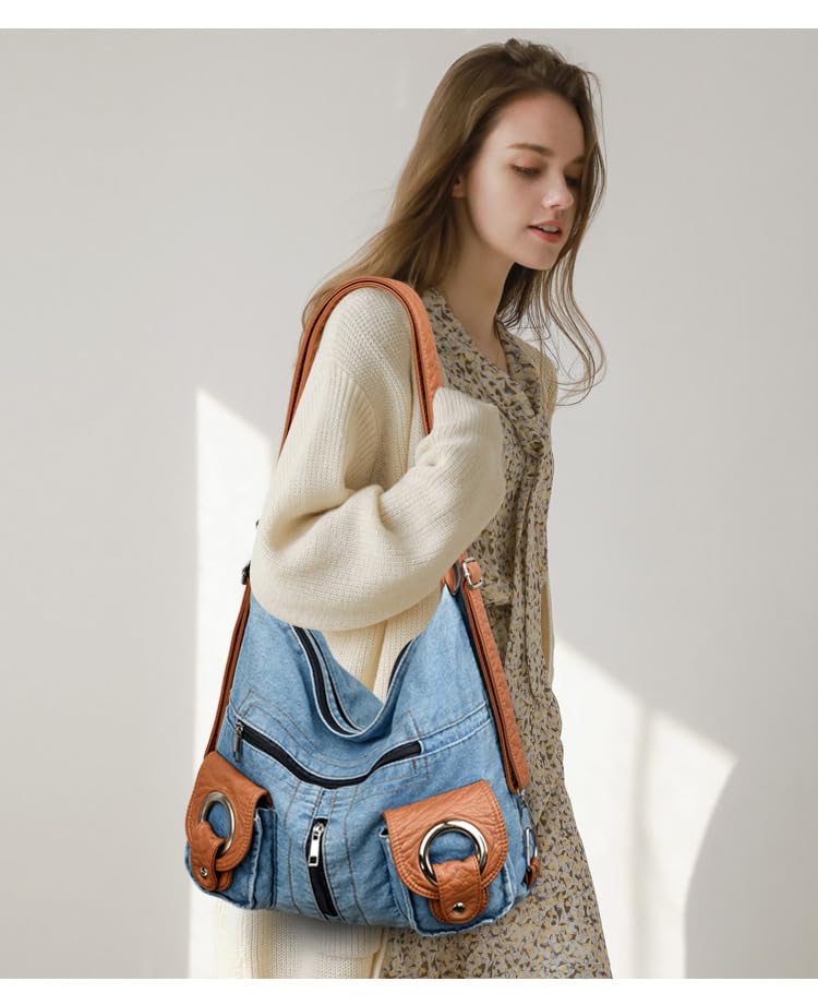 Borsa a tracolla in denim per donna zaino Slouchy Hobo Satchel Borsa a tracolla