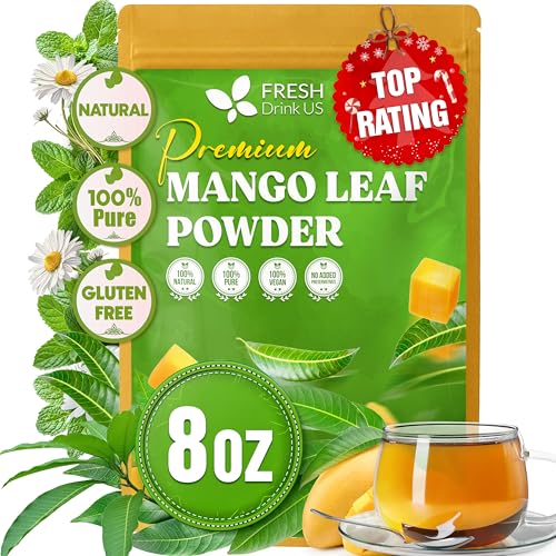 Image of FreshDrinkUS, Premium 8oz Mango Leaves Powder, 100% Natural & Pure, Herbal Tea, Daily Infusion Botanical, No Sugar, No Caffeine, No Gluten, Vegan. Rich in Antioxidants.