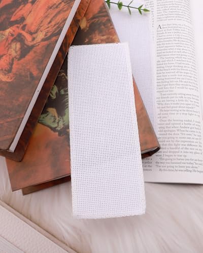 Image of 12 Pcs White Cross Stitch Bookmark, Blank Cotton Fabric Cross Stitch Book Marker with Embroidery Edge Rectangle Embroidery DIY Bookmark for Cross Titch Project (2.7 inchx7.4 inch)