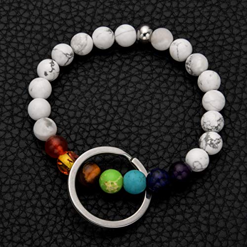 Wrist Keychain Bracelet 7 Chakra Beaded Stretch Healing Bracelet Wristband Keychain for Outdoor Office2