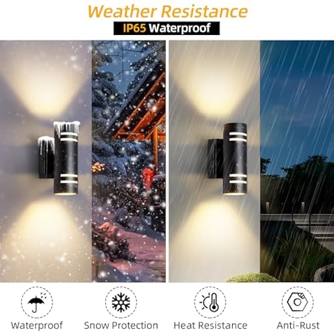 SHIMR Outdoor Wall Lights Up and Down Lights Black Exterior Light Fixture Wall Mount