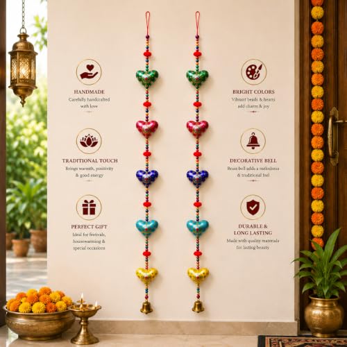 Image of Bindian Toran for Main Door, Decorative Door Thoranam Hanging, Diwali Decoration for Home Entrance, Wall Decor Hanging Ornament, Traditional Festive Welcome Decor for House, Pooja (Heart Pack of 2)